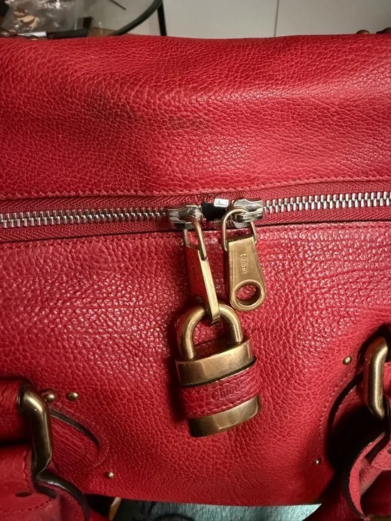 Chloe Red Leather Satchel with Gold Hardware - Picture 6 of 9